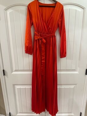 Red Wrap-Style Long Sleeve Maxi Dress